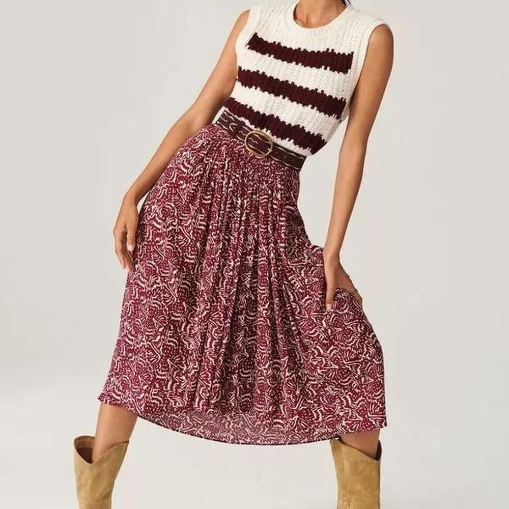 Ba-sh Women's Burgundy and White Skirt